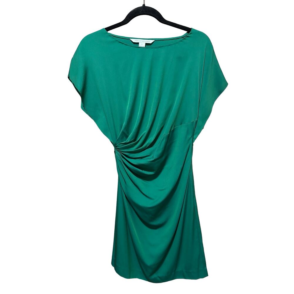 Diane von Furstenburg DVF Jenna Green Ruched Silk Blend Sheath Dress Size 6